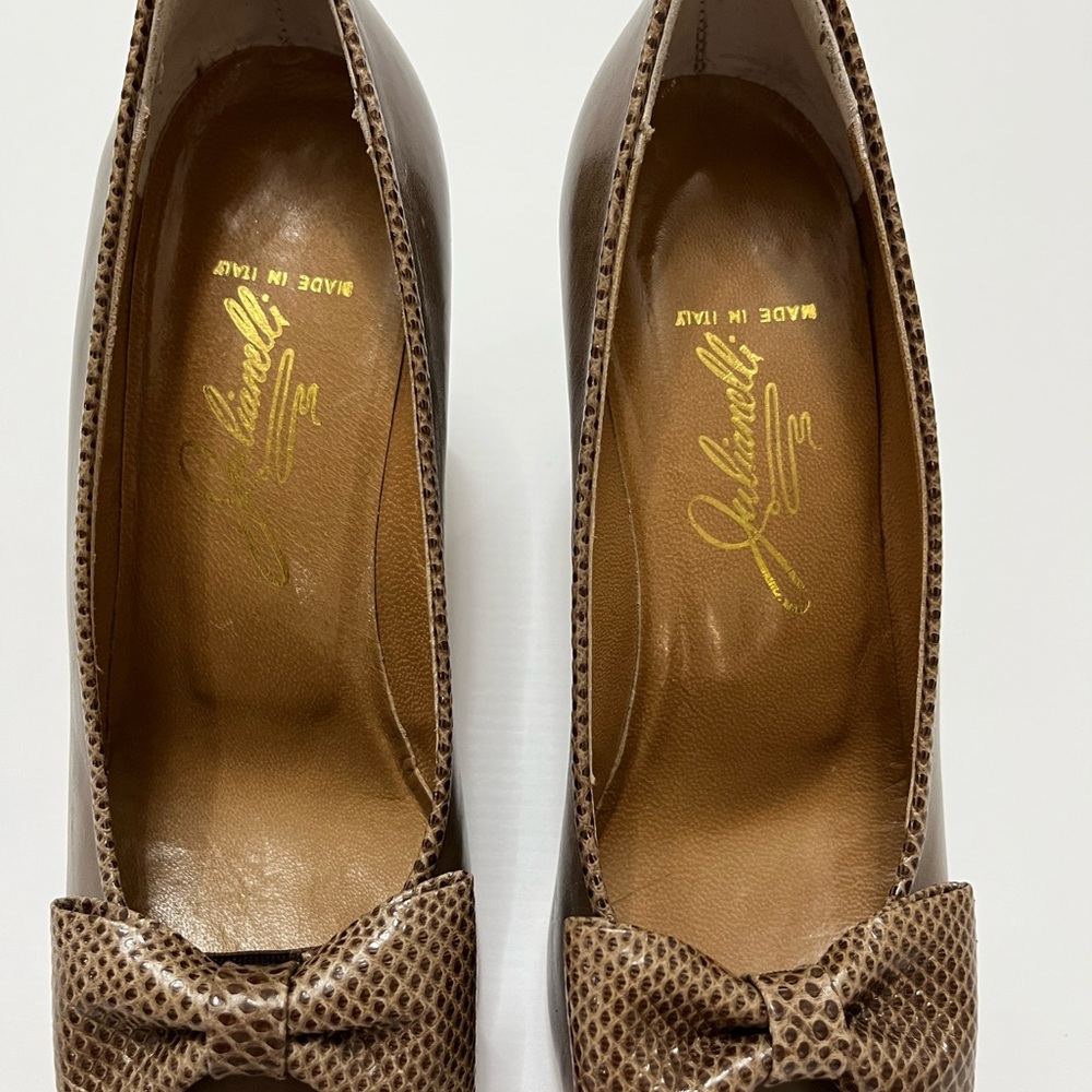 Julianelli Brown Leather Heels Womens Size 7 Vintage 50’s 60’s Made In Italy